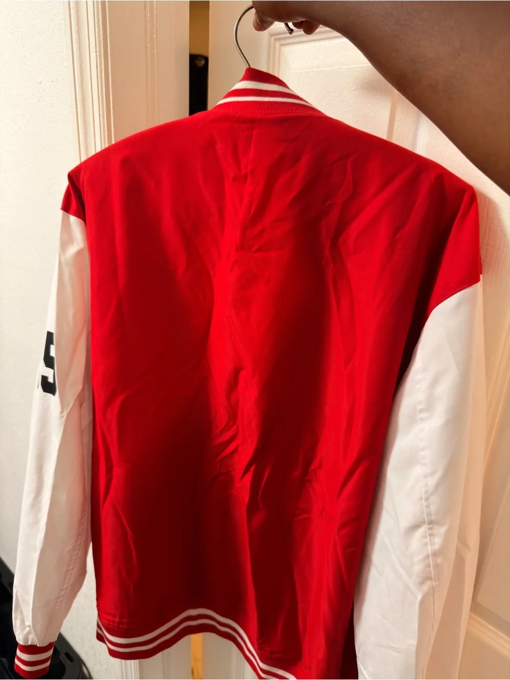 SHEIN Red and White Boston Letterman Jacket